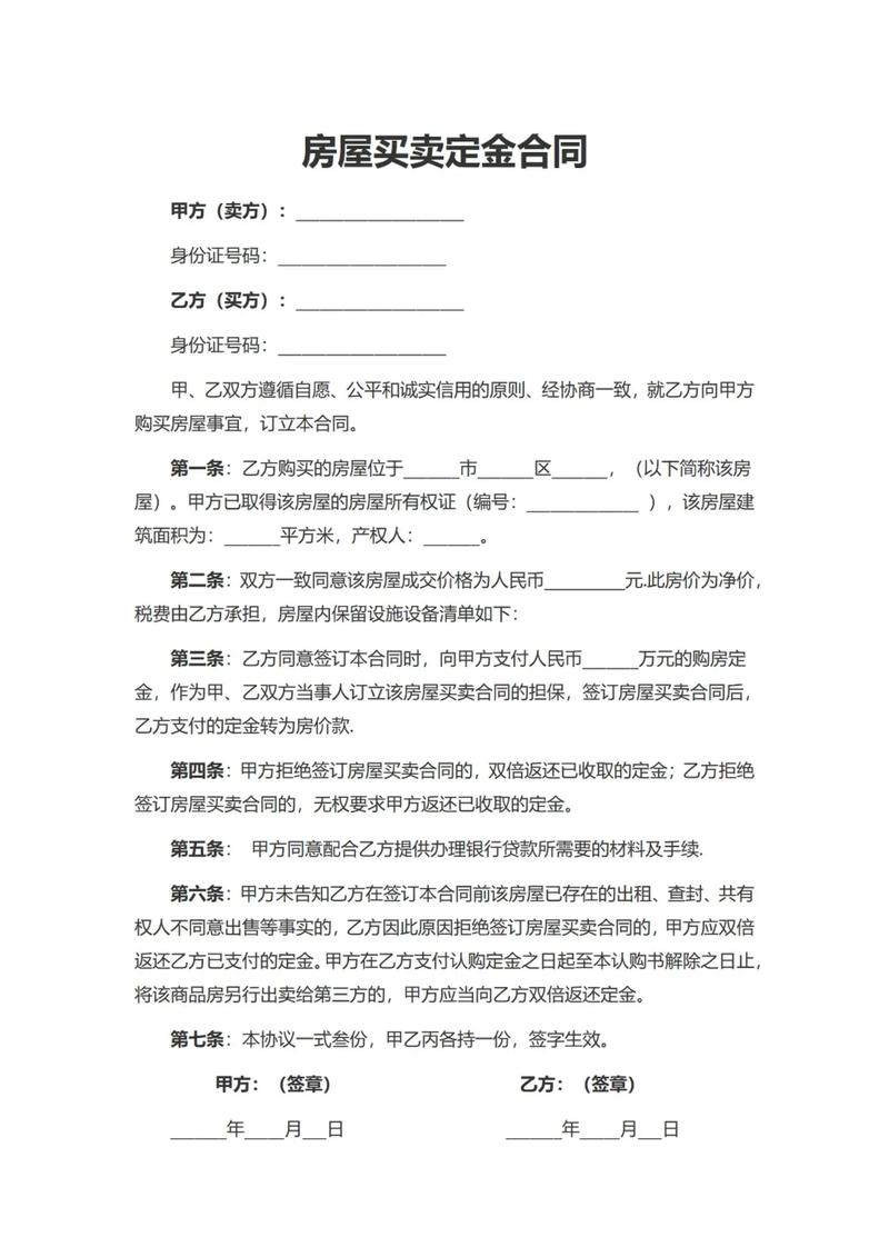 二手房买卖定金协议书