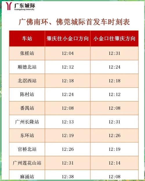 广佛肇轻轨最新时刻表